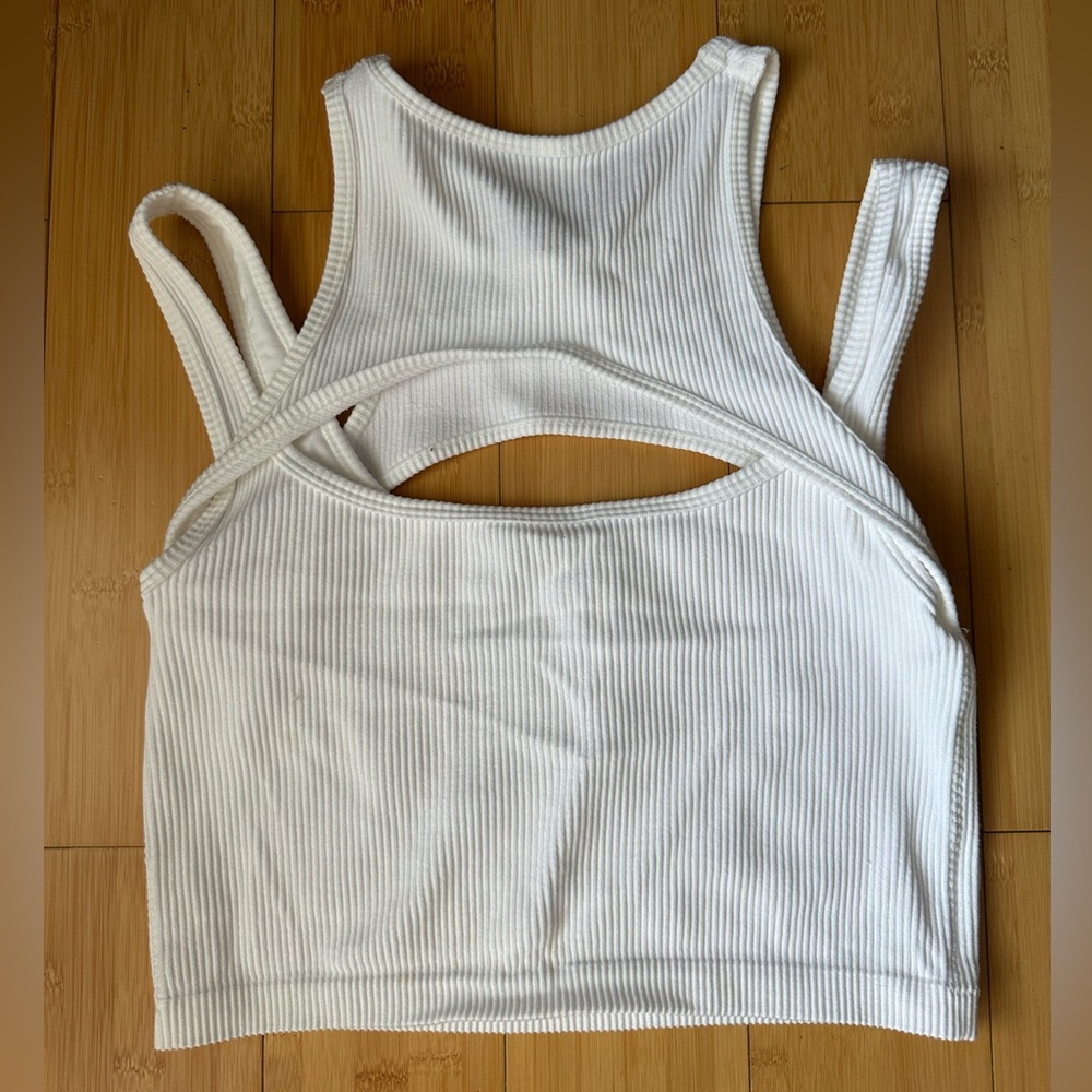 Garage White Ribbed Cut-Out Tank Top - Picture 2 of 3